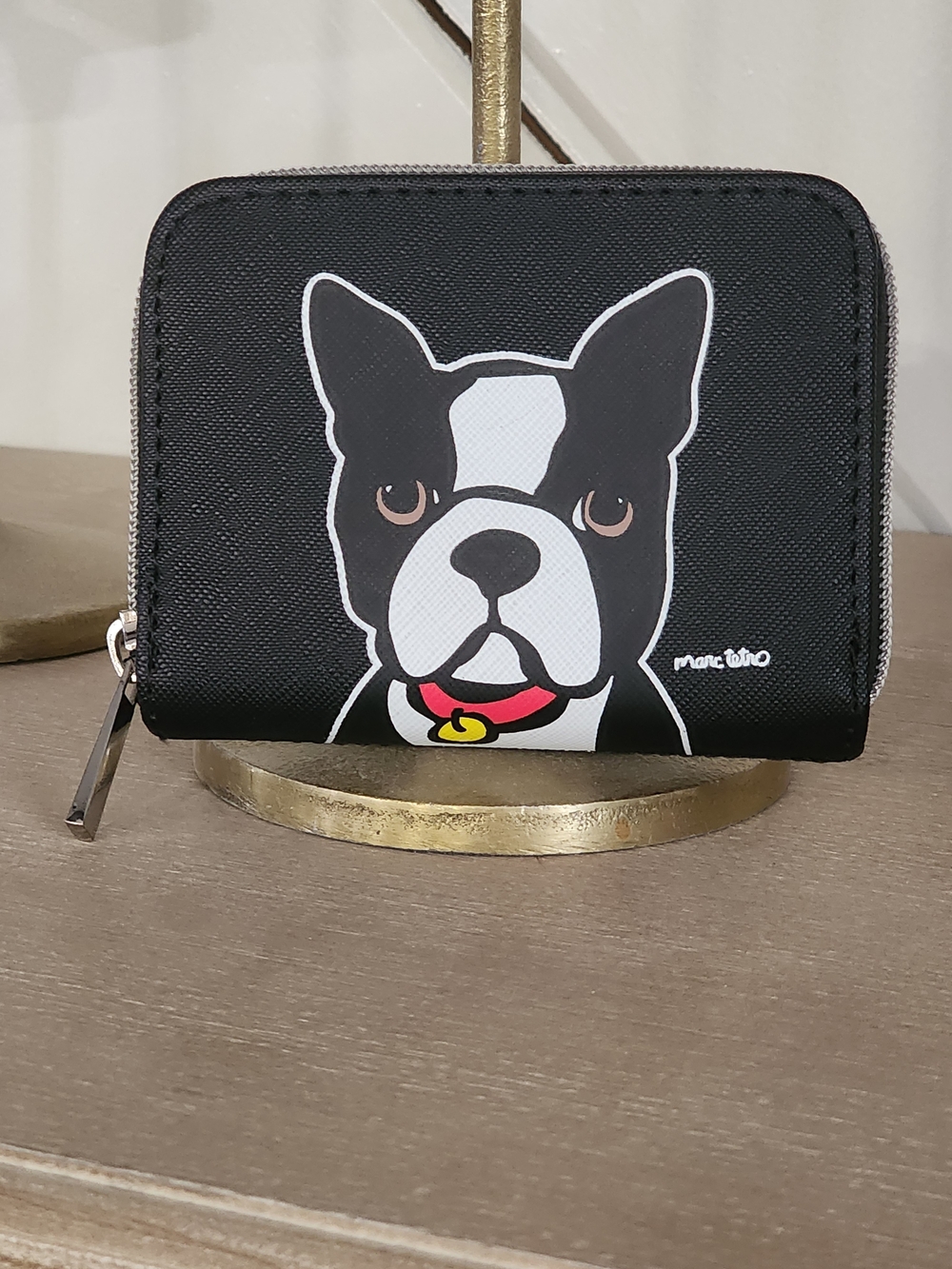 Mark Tetro Black Zip Wallet with Boston Terrier Graphic- 4.5×3.5×1